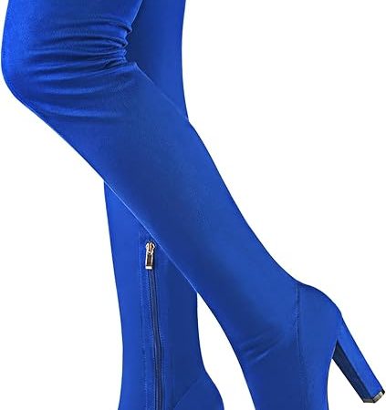 Women's Winter Over The Knee Boots Chunky Heels Thigh High Boots Block Heeled Stretch Suede Sexy High Heel Knee High Boots Side Zipper Long Boots