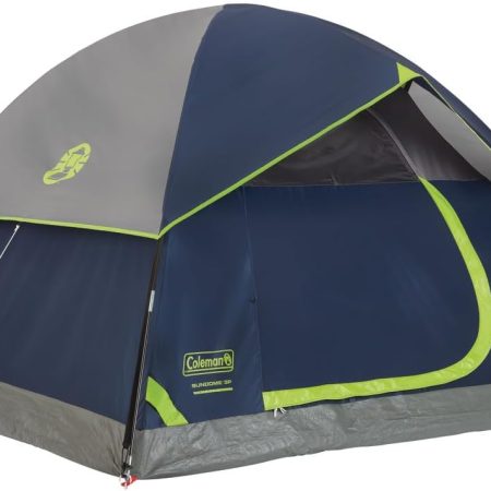Coleman Sundome Camping Tent, 3 Person Dome Tent with Easy Setup, Included Rainfly and Weathertec Floor to Block Out Water, 2 Windows and 1 Ground Vent for Air Flow with Charging E-Port Flap