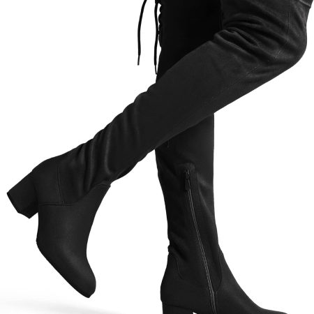 Women's High Chunky Heel Chelsea Ankle Boots Slip On Elastic Fall Heeld Booties Shoes
