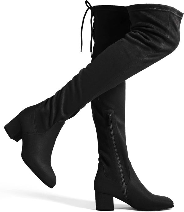 Women's High Chunky Heel Chelsea Ankle Boots Slip On Elastic Fall Heeld Booties Shoes
