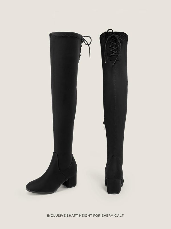 Women's High Chunky Heel Chelsea Ankle Boots Slip On Elastic Fall Heeld Booties Shoes - Image 2