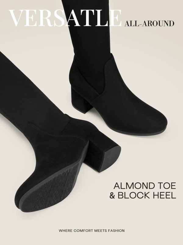 Women's High Chunky Heel Chelsea Ankle Boots Slip On Elastic Fall Heeld Booties Shoes - Image 4