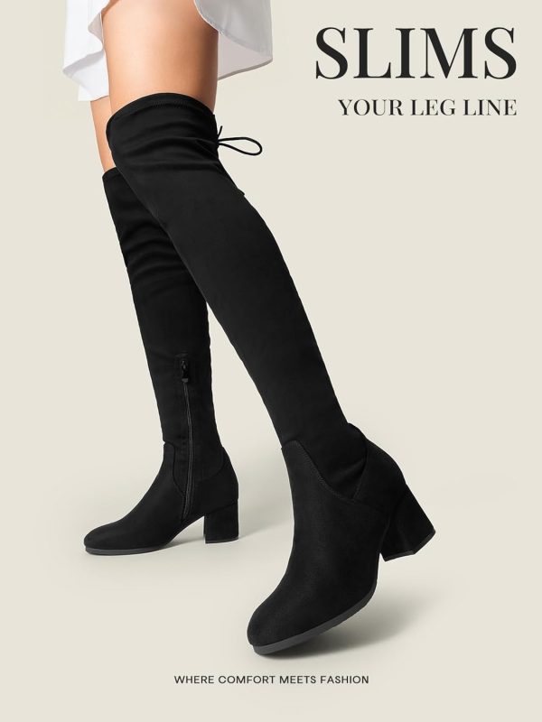 Women's High Chunky Heel Chelsea Ankle Boots Slip On Elastic Fall Heeld Booties Shoes - Image 5