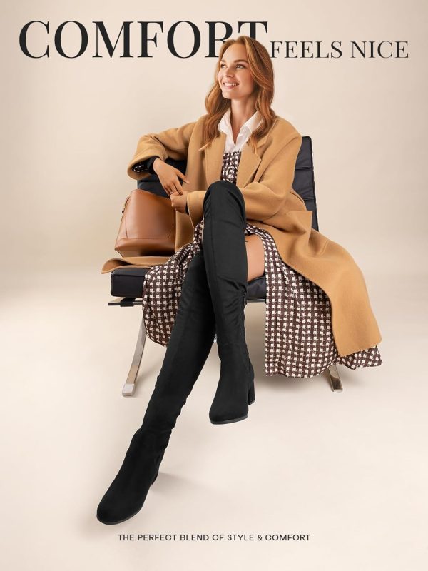 Women's High Chunky Heel Chelsea Ankle Boots Slip On Elastic Fall Heeld Booties Shoes - Image 6