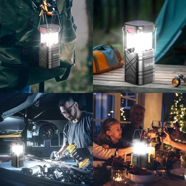 LETMY 4 Pack Camping Lantern, Rechargeable LED Lanterns, Solar Lantern Battery Powered Hurricane Lantern Flashlights with 3 Powered Ways & USB Cable for Emergency, Power Outage, Hurricane Supplies - Image 6